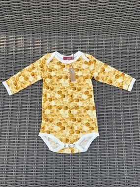 Milkbarn Honeycomb Print Long-Sleeve Baby One-Piece - 6-12 months - NWT